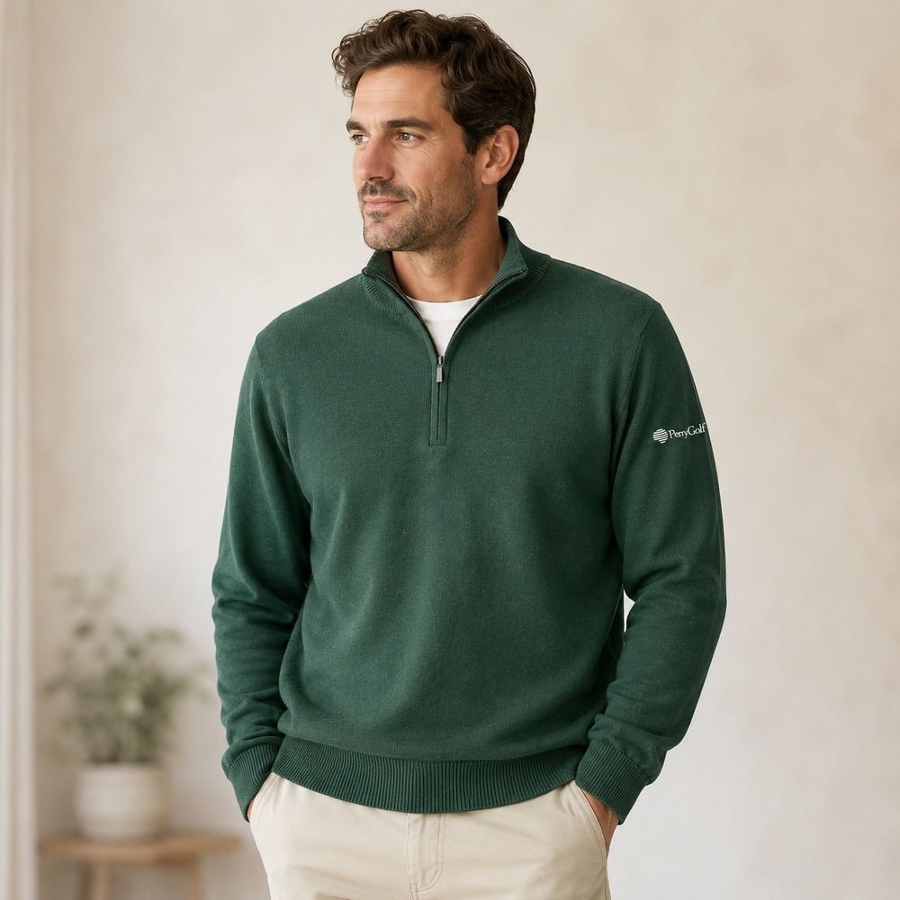 Turtleson PerryGolf 1/4 Zip Sweater Men Large Green Pima Cotton Preppy Golf Peru